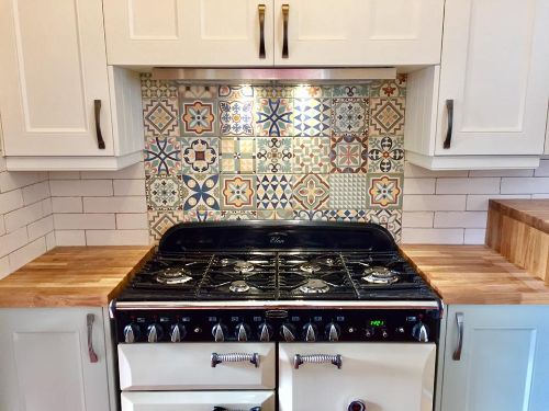 geometric tiles in a kitchen